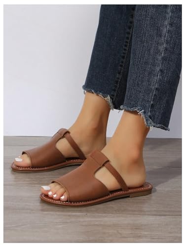 Cut Out Slide Sandals Open Toe Flat Sandals Z353