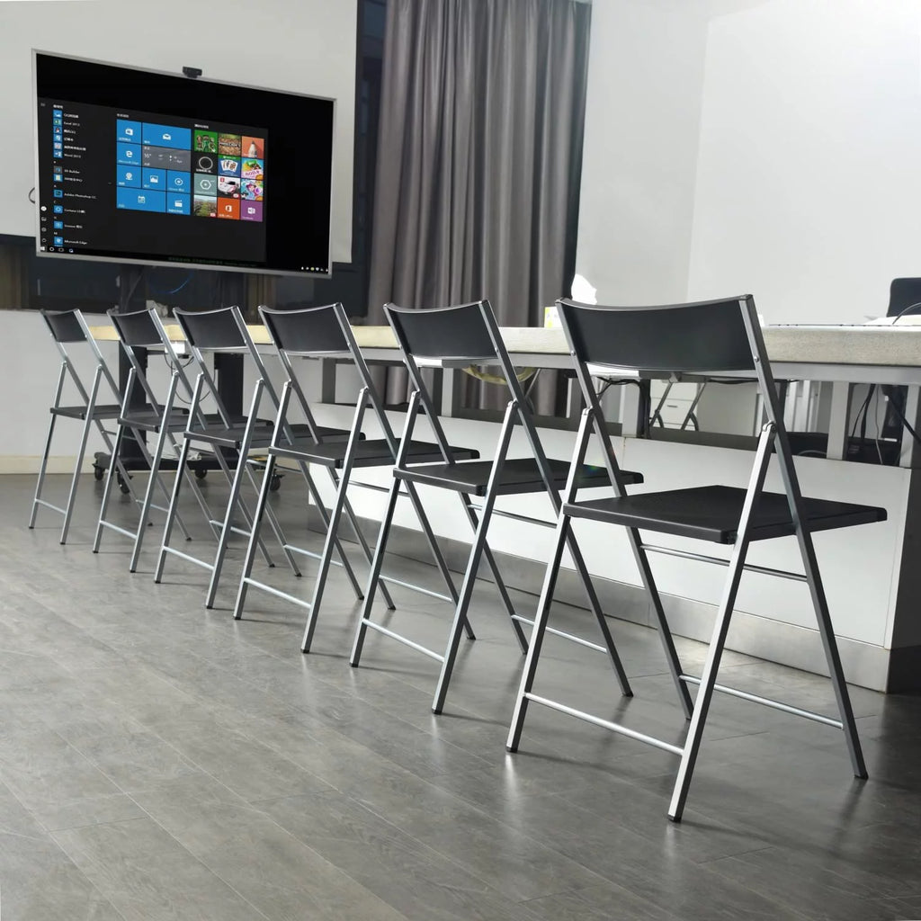 Black Set Of 6 Folding Chair Plastic Seat Steel Frame H992