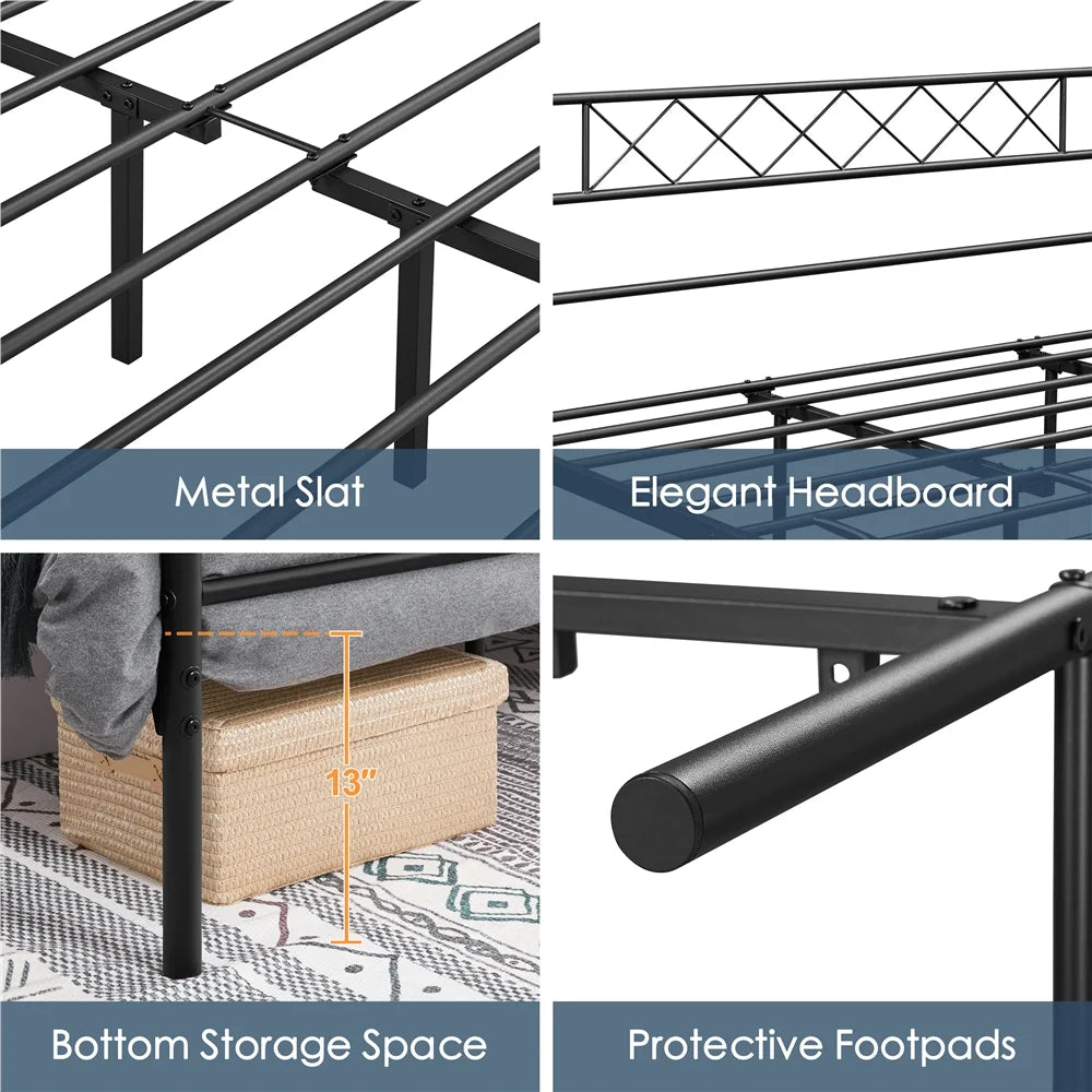 King Metal Slatted Bed Frame with Headboard & Footboard B334314