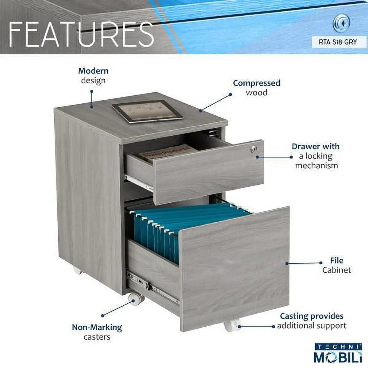Grey Two Drawer Vertical Filing Cabinet with Lock G983768