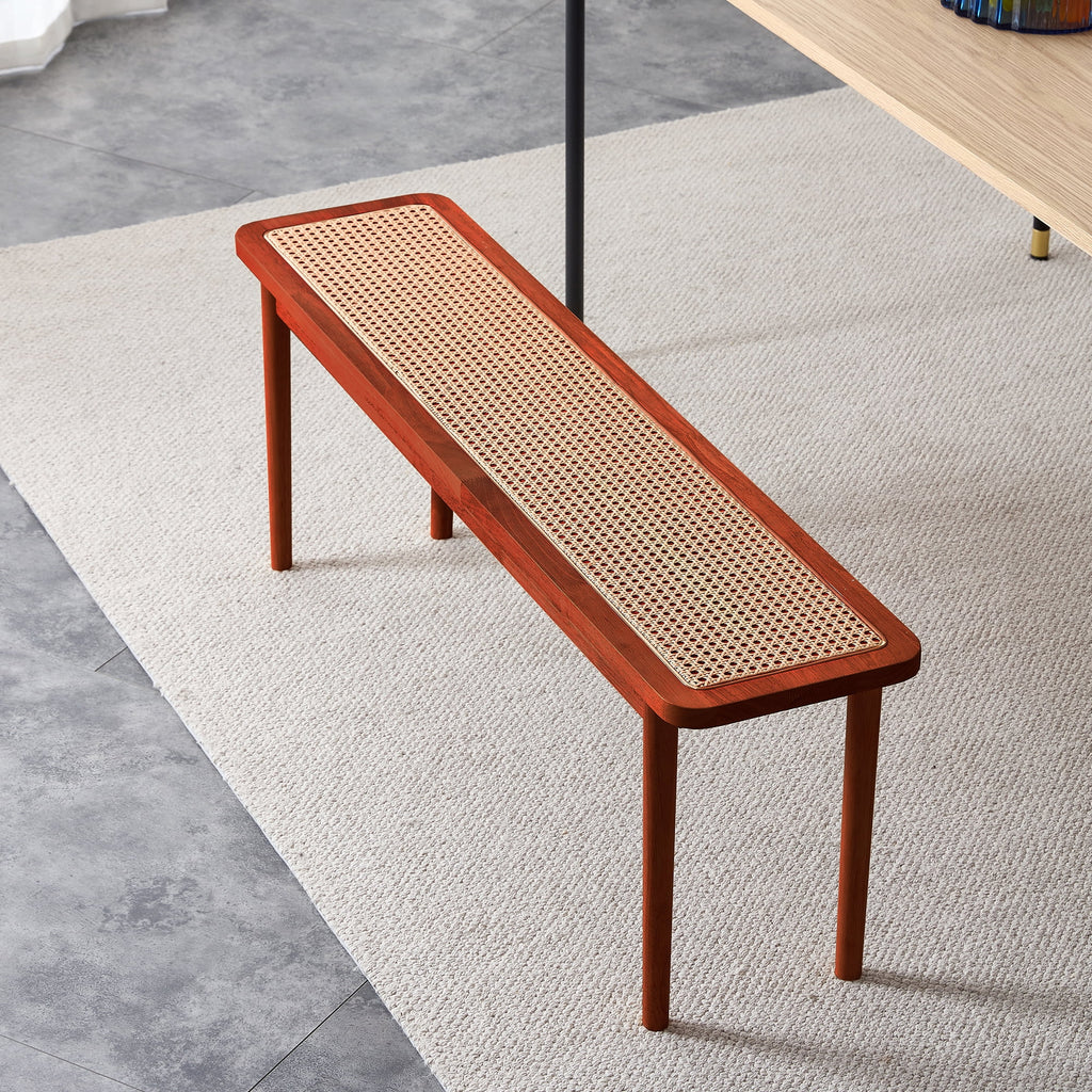 Solid Wood Rattan Woven Bench P6996