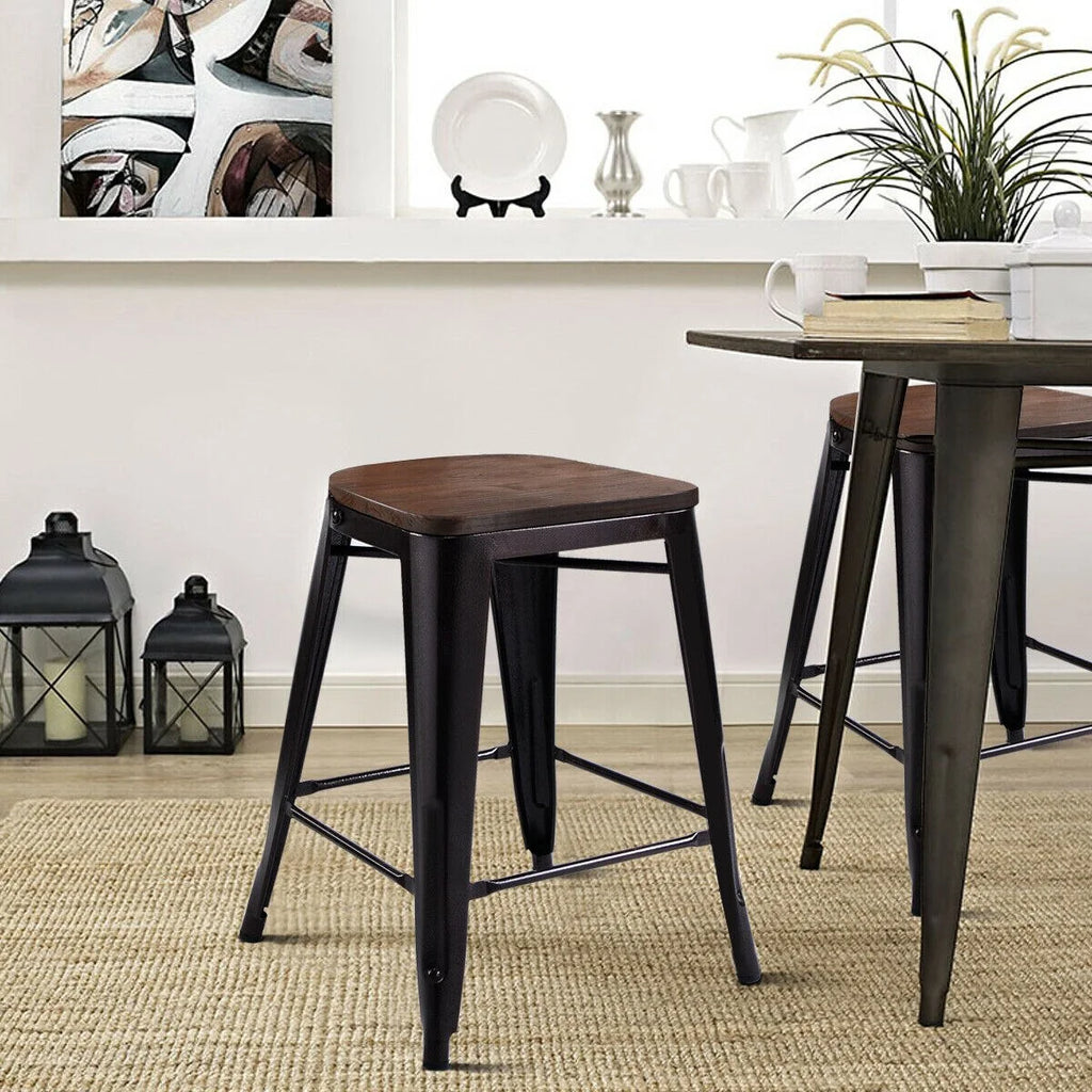 2 PC Metal Wood Counter Stool Z90975