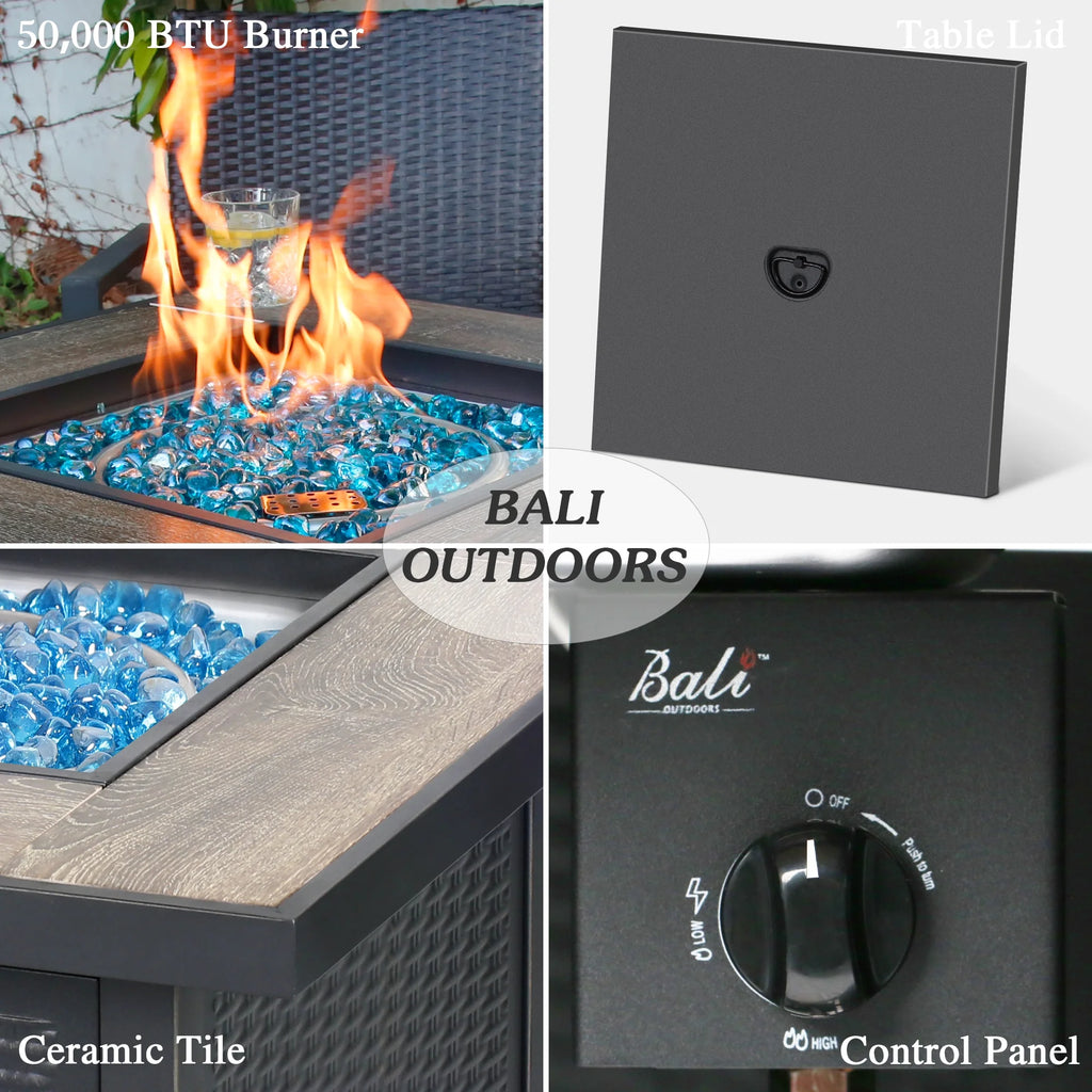 30'' Square Propane Gas Fire Pit Table Black B12046