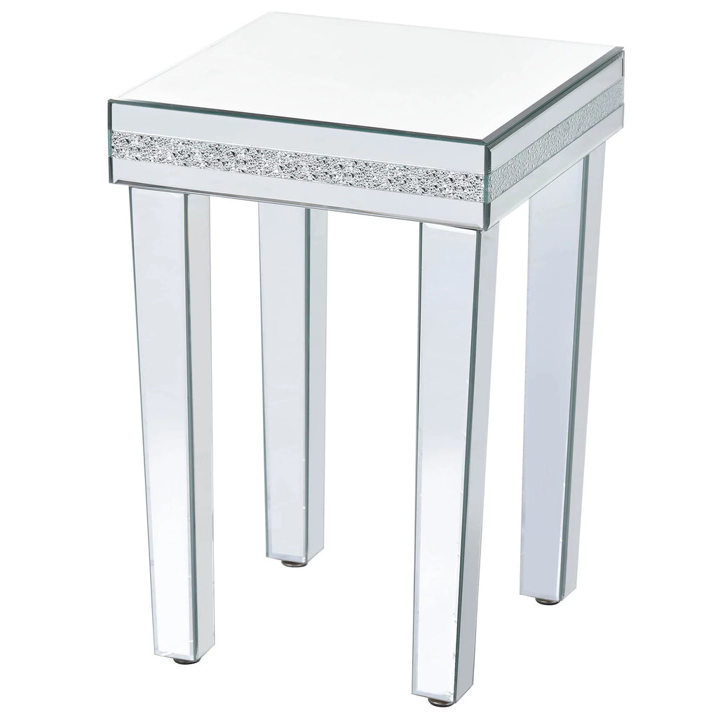 Modern Glass Mirrored Side Table with Crystal Design and Adjustable Height Legs G704