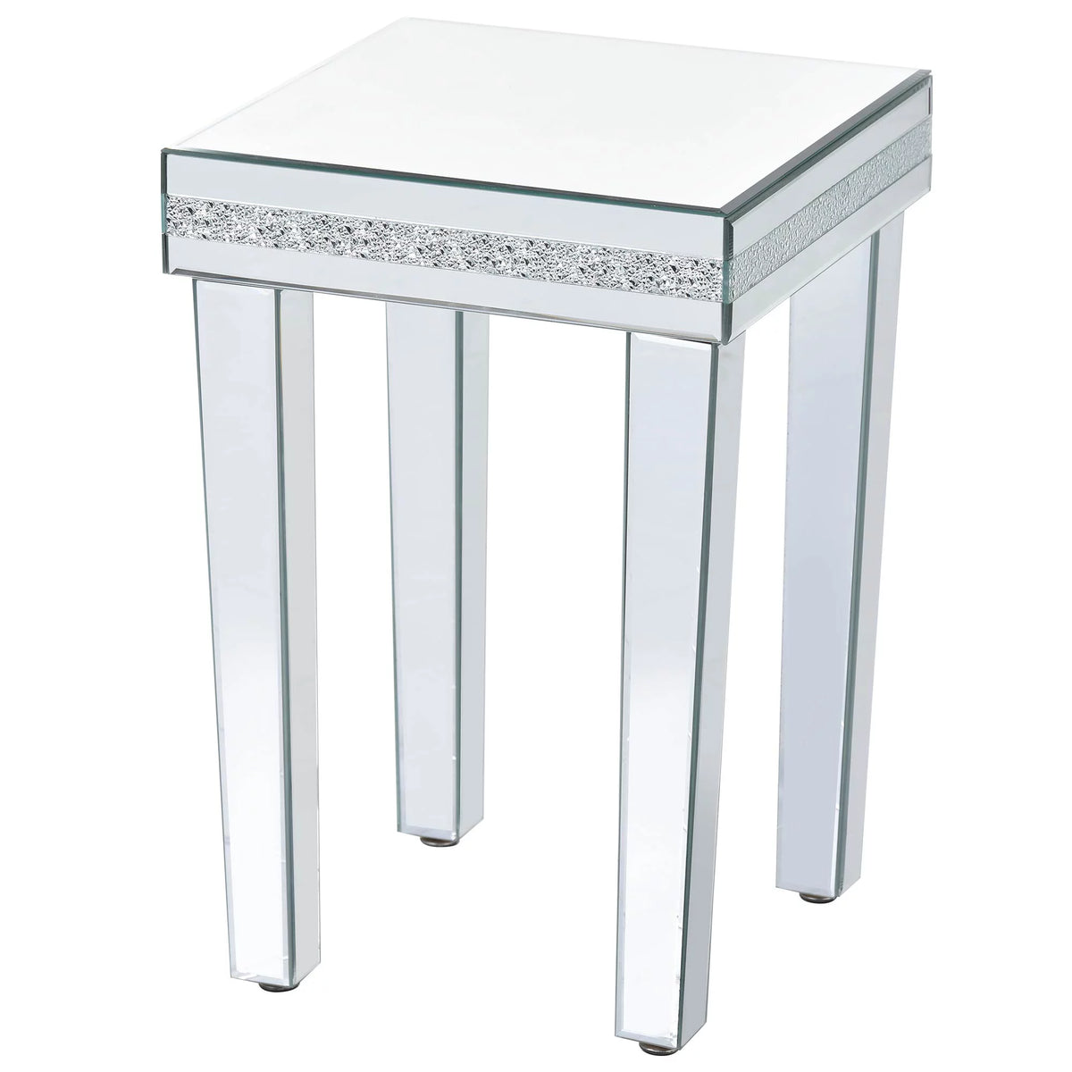 Modern Glass Mirrored Side Table with Crystal Design and Adjustable Height Legs G704