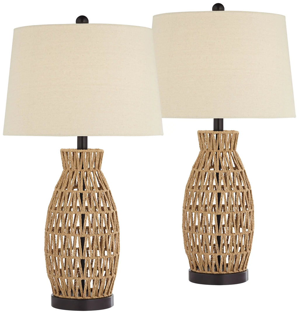 Set of 2 29" Tall Natural Rattan Wicker Table Lamps N91063