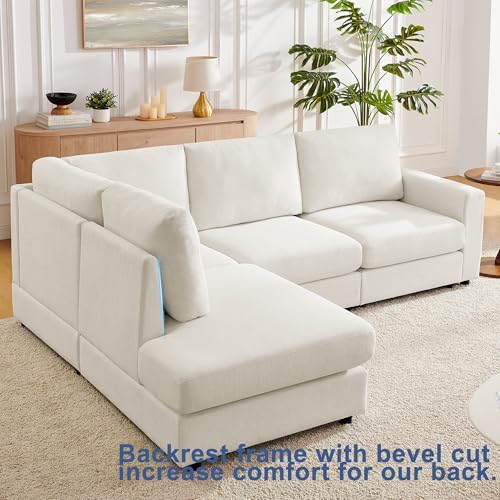 Cream L Shaped Sectional Sofa with Reversible Chaise B136