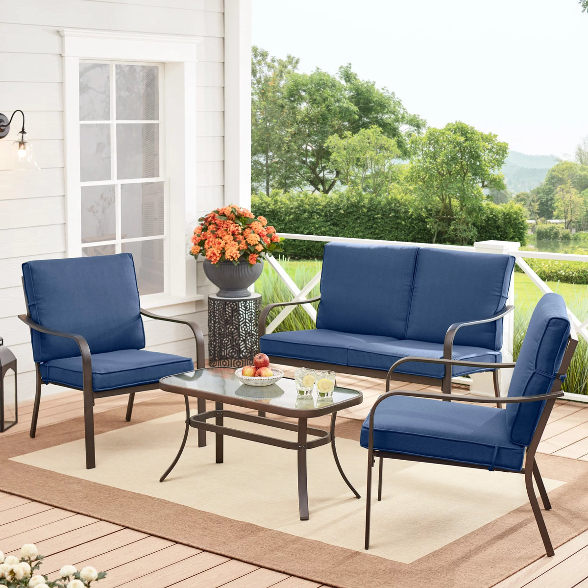 Red 4-Piece Steel Outdoor Patio Conversation Set U512