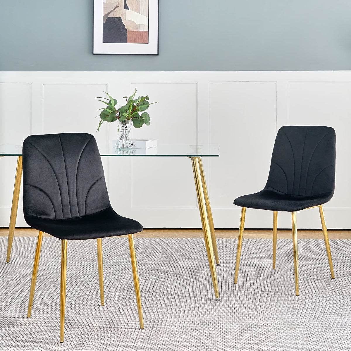 Black Dining Chair with Gold Metal Legs Set of 4 P44419