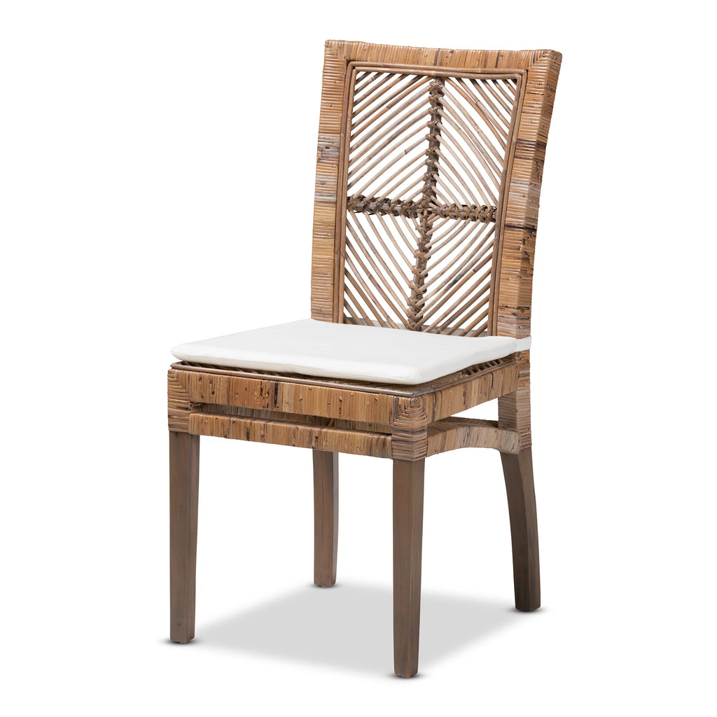 Greywashed Natural Rattan and Mahogany Dining Chair with Cushion W187