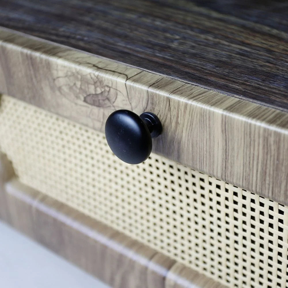 Brown Rattan TV Cabinet with Solid Wood Legs I6304