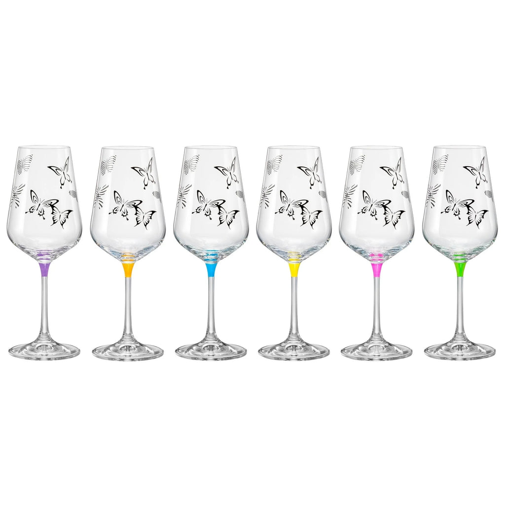 Assorted Colors Butterfly Wine Glasses Set of 6 12 oz G785