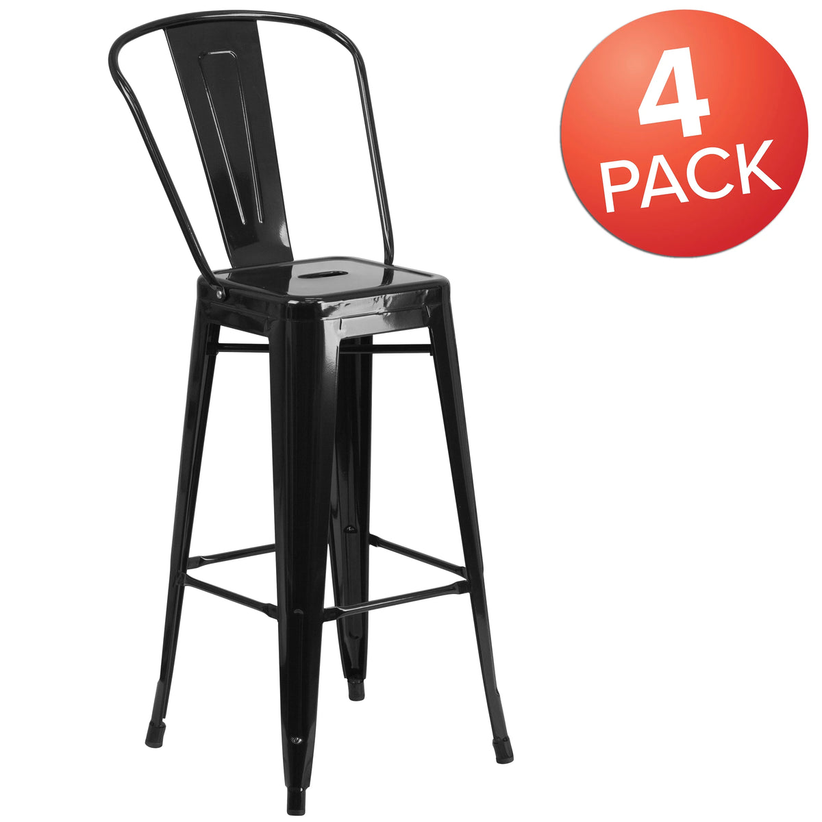 Black Metal Indoor-Outdoor Barstool with Removable Back V244570