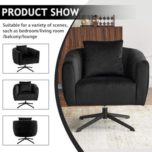 Black Velvet Swivel Accent Chair with Metal Legs F7708