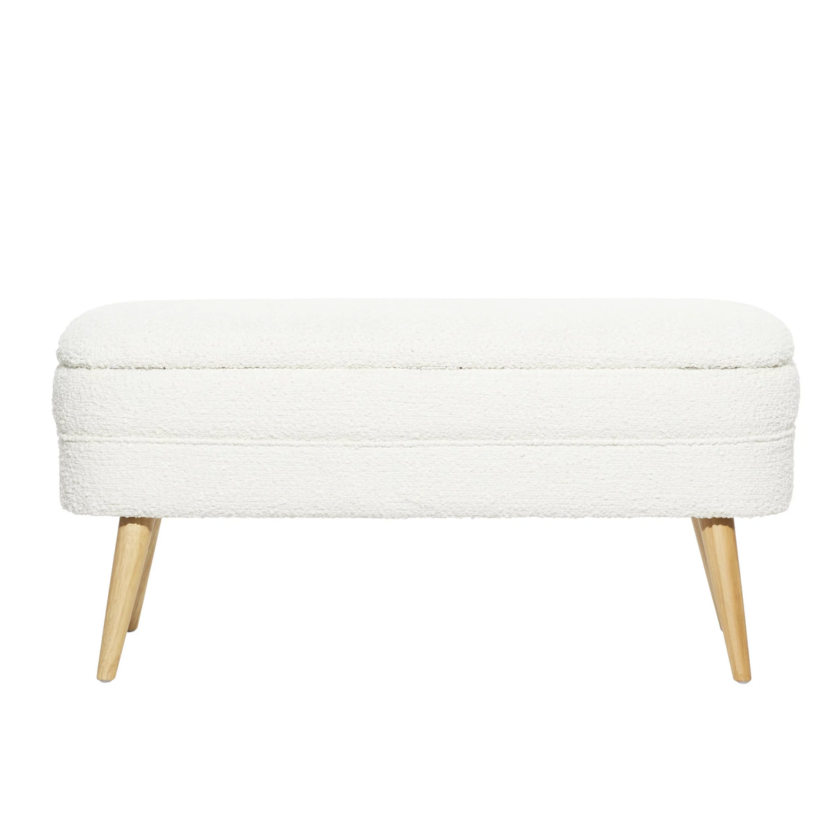 White Polyester Boucle Upholstered Storage Bench with Wood Legs J2551