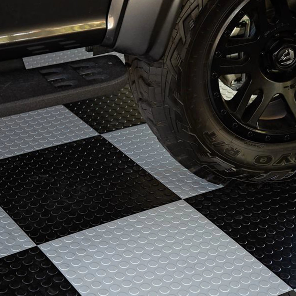 Black Coin Pattern Garage Flooring Tiles, 8 Tiles L1779