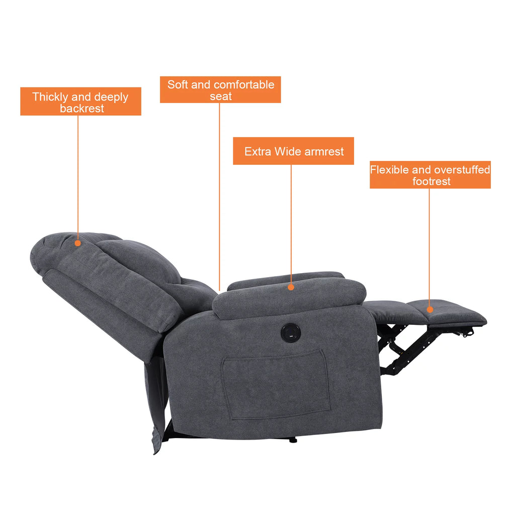 Fabric Electric Recliner Chair with Heated and Remote Control W695