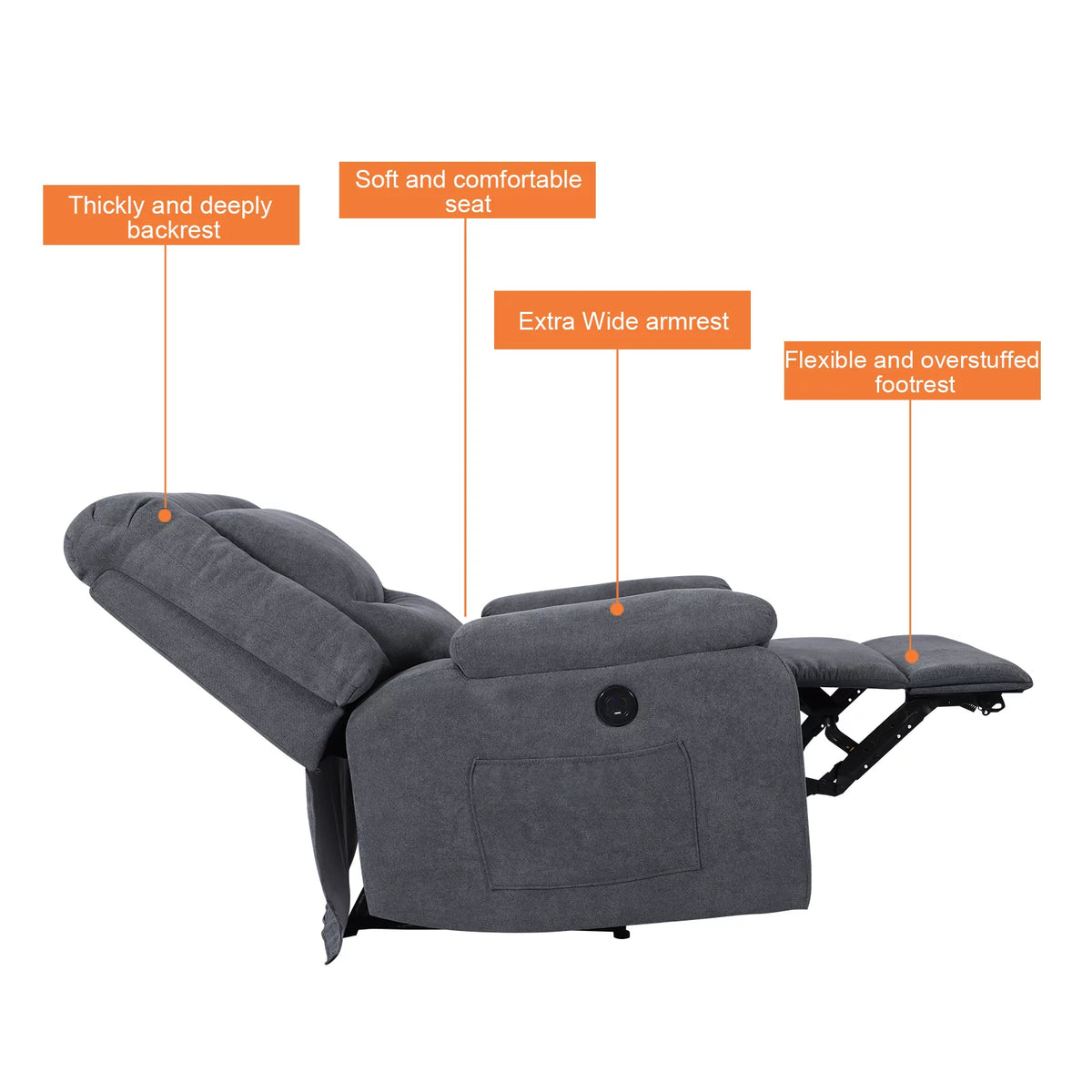 Fabric Electric Recliner Chair with Heated and Remote Control W695