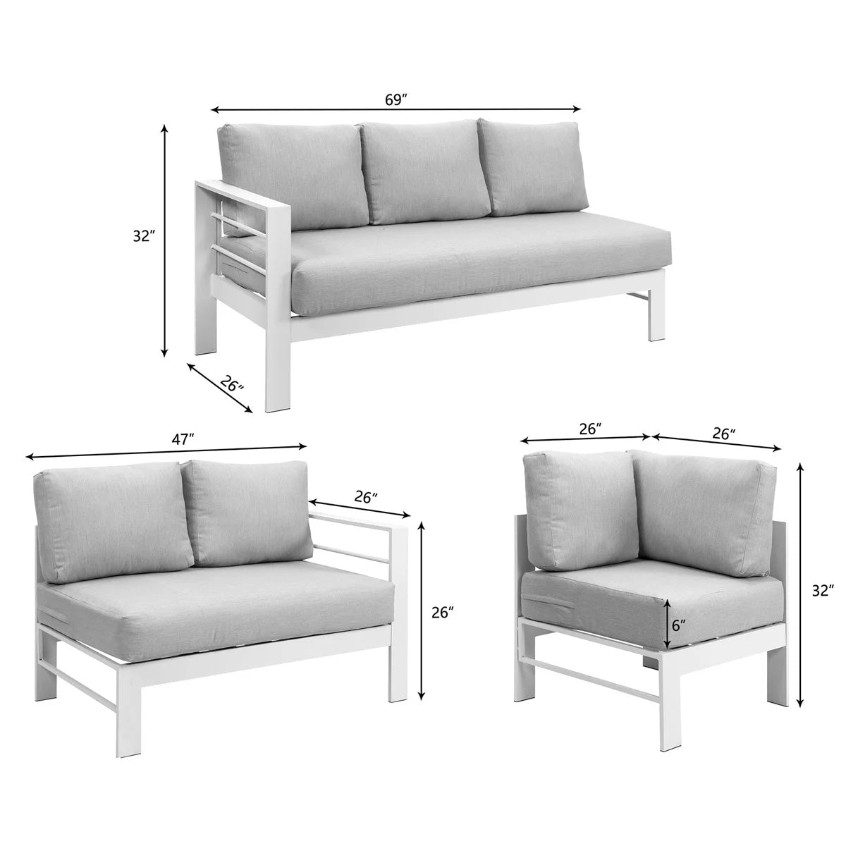 3 Pieces All-Weather Aluminum Patio Sofa Set M3154