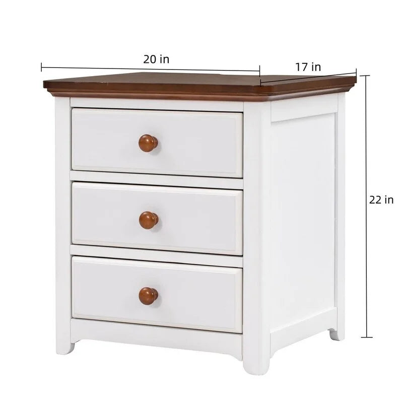 Solid Wood Nightstand with USB Charging Port and Three Drawers F5111
