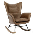 Brown PU Leather Rocker Glider Chair with Wooden Base P610