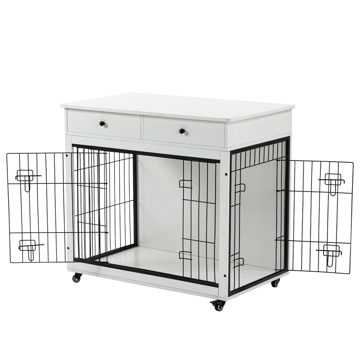 White Wooden Dog Crate Furniture with Drawer H159