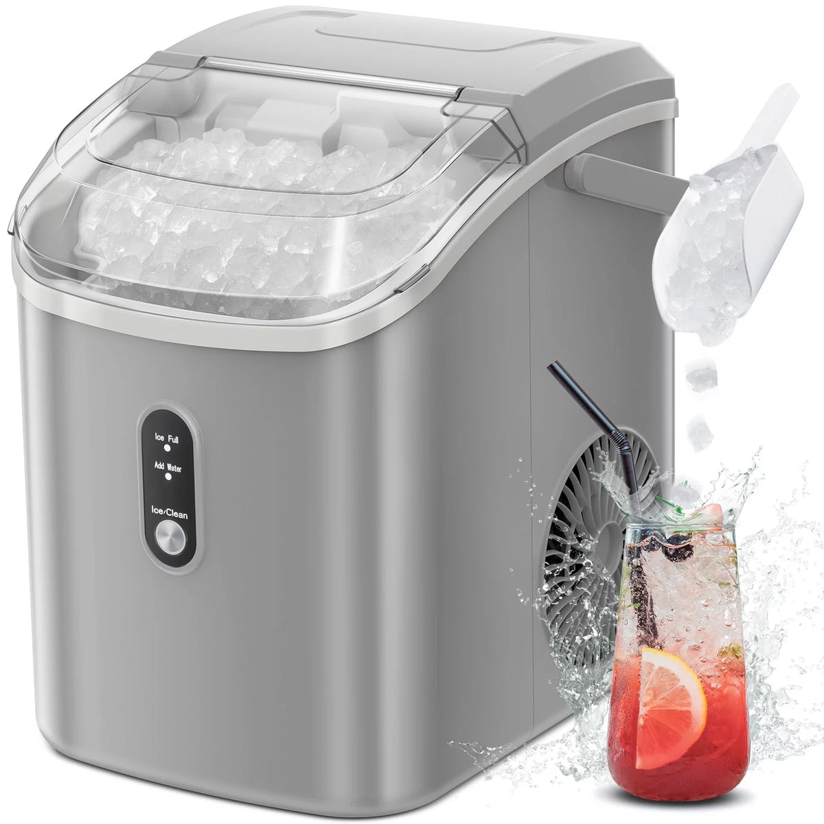 Nugget Ice Maker Countertop with Soft Chewable Pellet Ice, 34lbs/24H, Self-Cleaning, Gray F51348