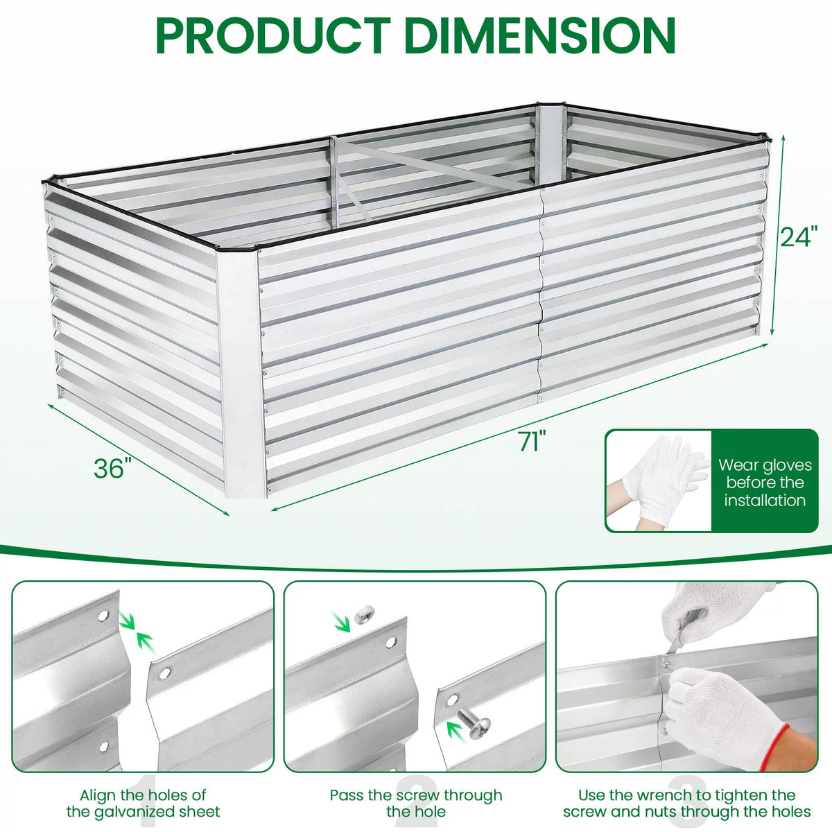 6ftx3ftx2ft Galvanized Steel Raised Garden Bed Planter Box M9571
