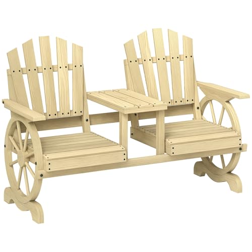 Wooden 2-Seat Garden Bench with Table and Umbrella Hole M52908