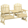 Wooden 2-Seat Garden Bench with Table and Umbrella Hole M52908