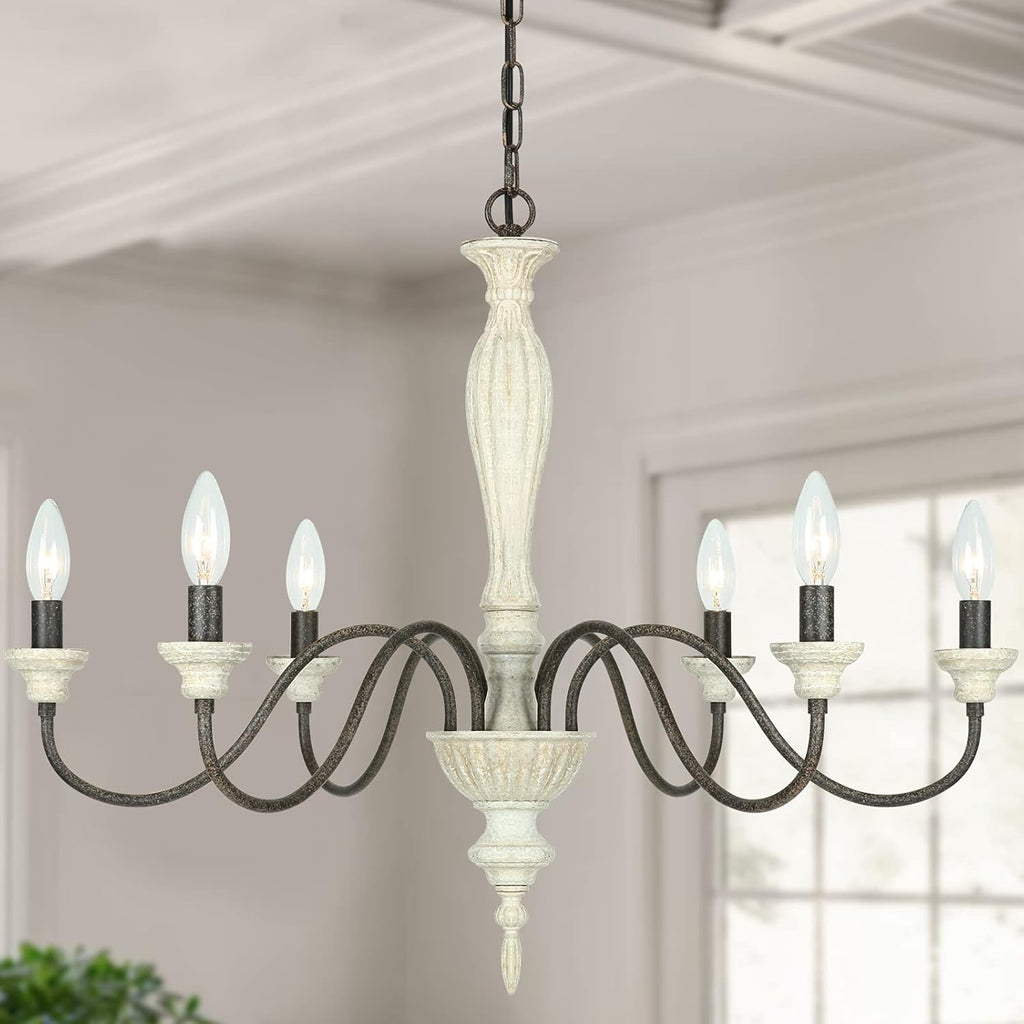 6-Light Chandelier with Imitation Wood and Stardust Iron D280799