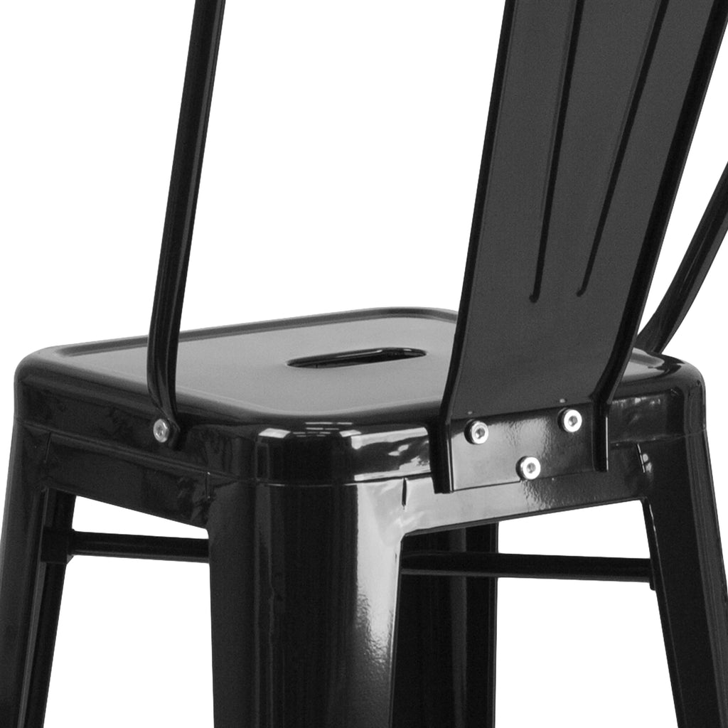 Black Metal Indoor-Outdoor Barstool with Removable Back V244570
