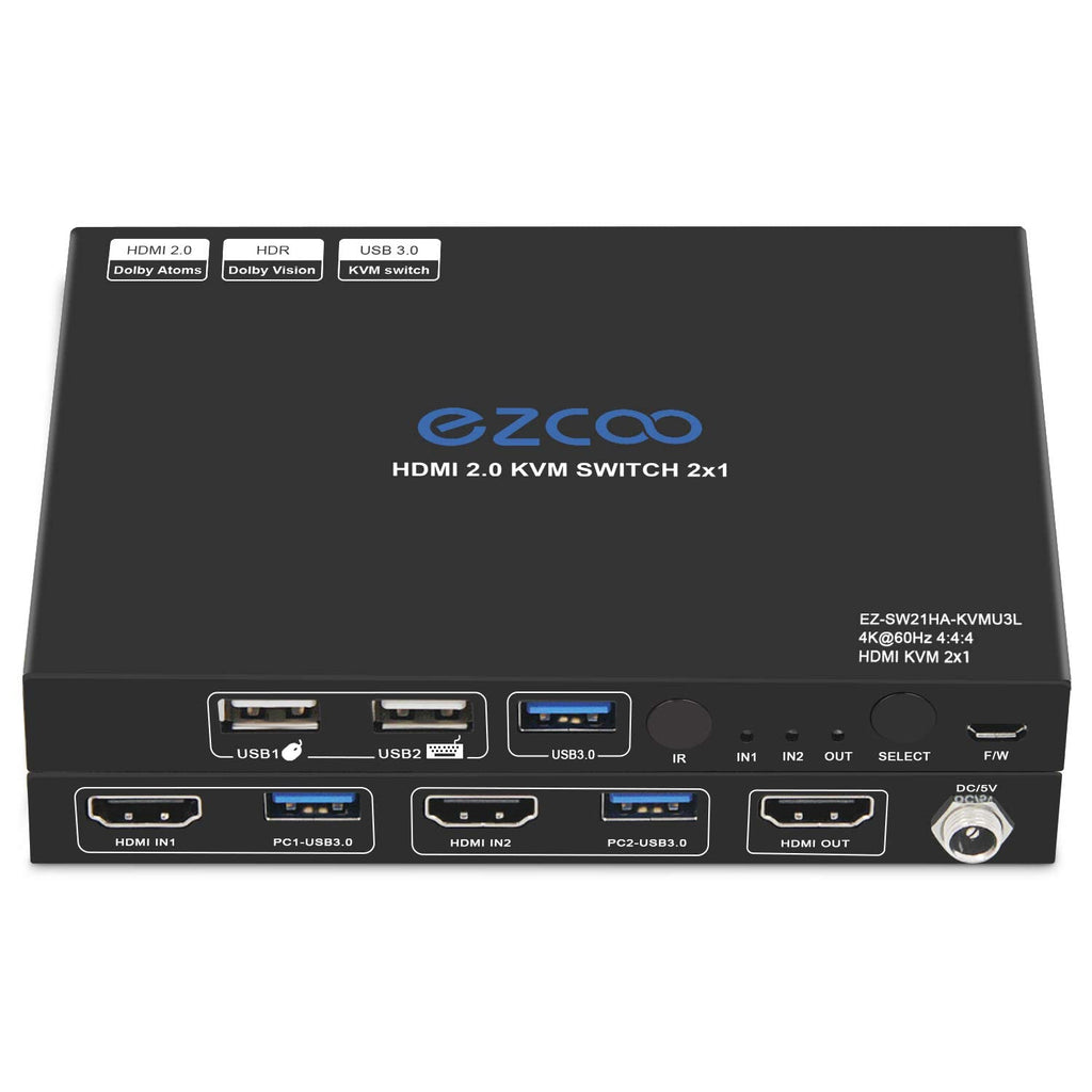 USB 3.0 KVM Switch HDMI 2-Port 4K60 with Stereo Audio Extractor U7660