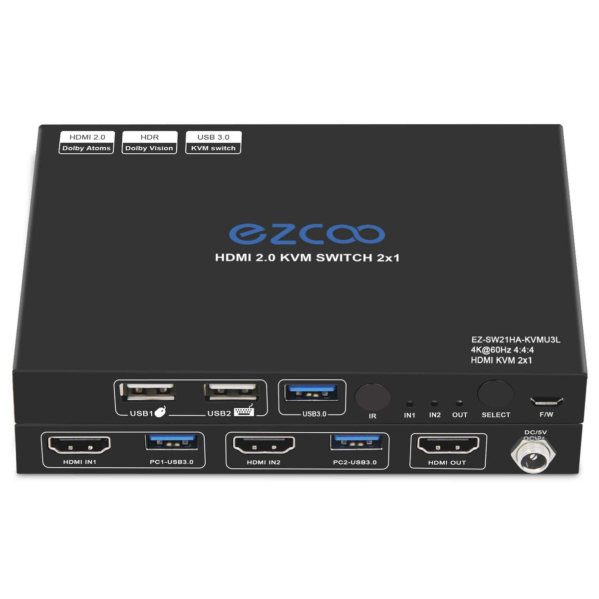 USB 3.0 KVM Switch HDMI 2-Port 4K60 with Stereo Audio Extractor U7660