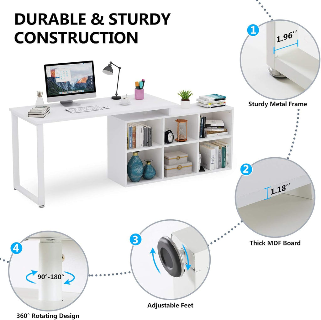 L-Shaped Computer Desk with Storage, 55 Inch Rotating Corner Office Desk O707