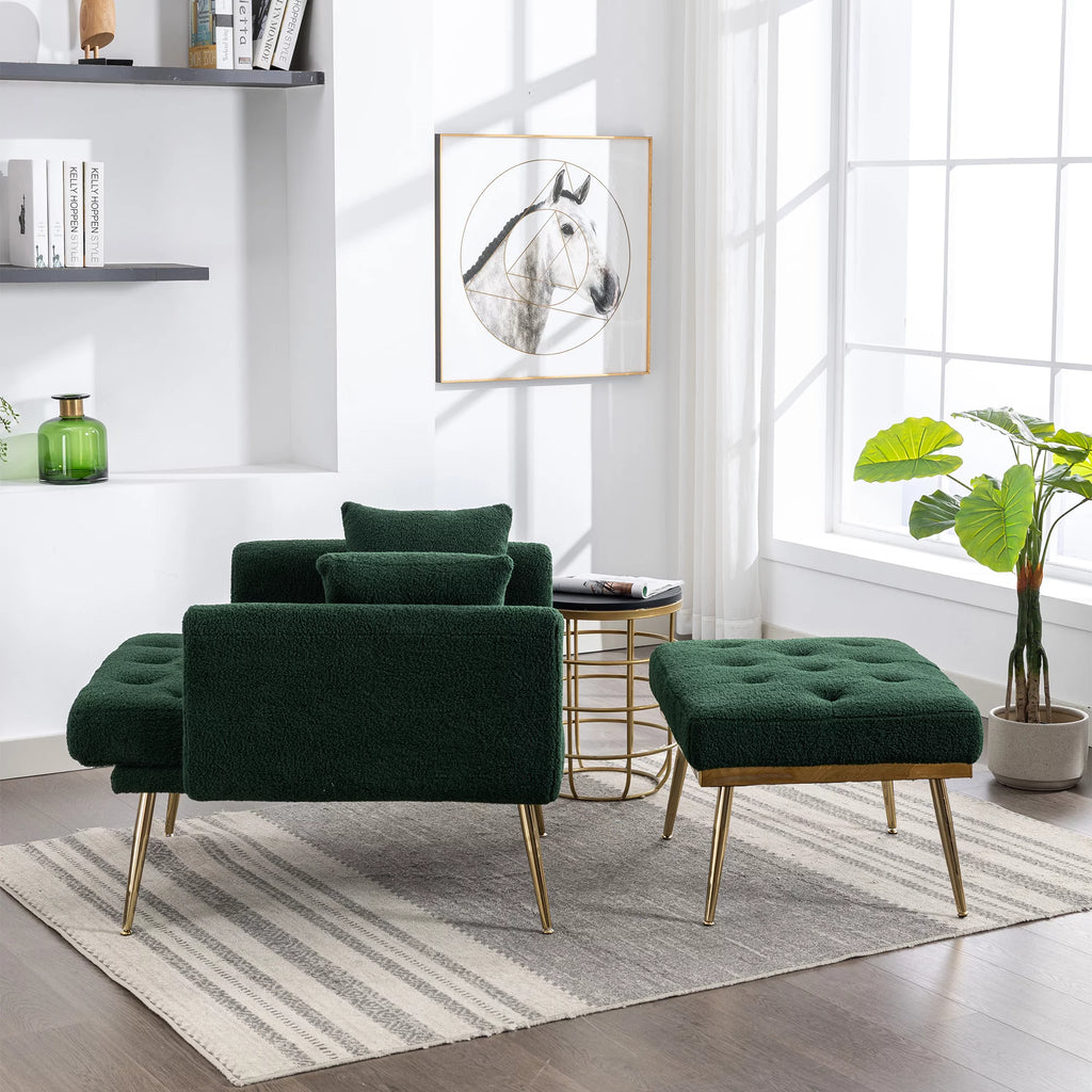 Green Tufted Accent Chair with Ottoman N6902