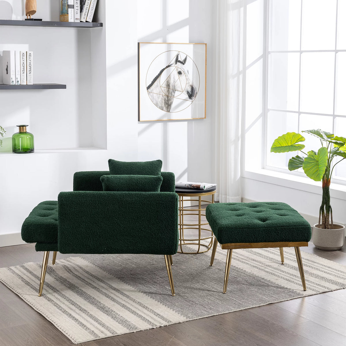 Green Tufted Accent Chair with Ottoman N6902