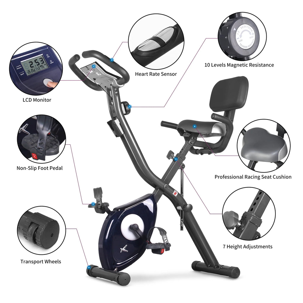 Folding Indoor Cycling Exercise Bike 10-Levels Resistance 220 Lb O35745
