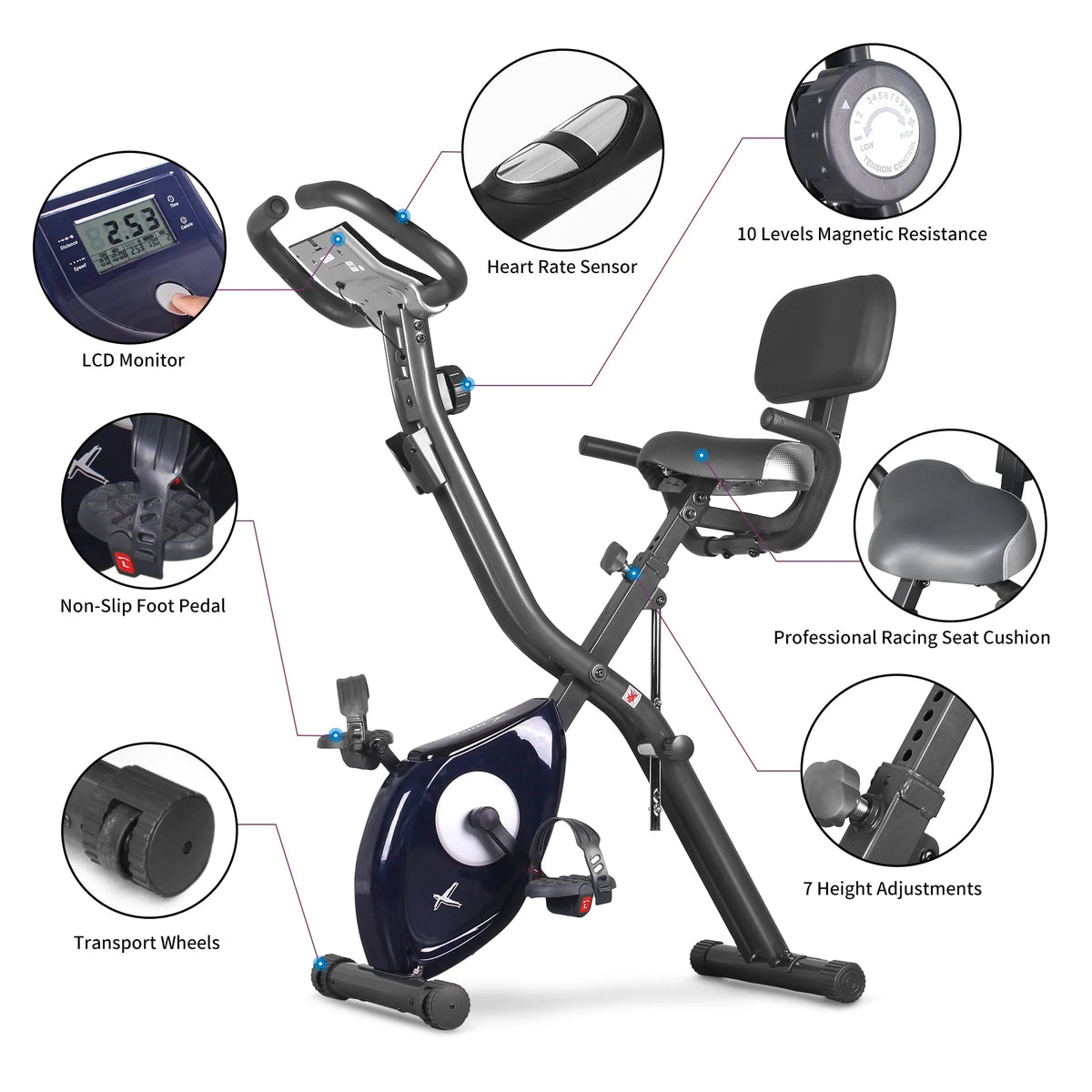 Folding Indoor Cycling Exercise Bike 10-Levels Resistance 220 Lb O35745