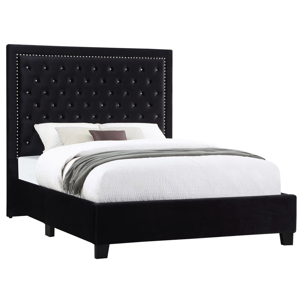 Black Upholstered Tufted Platform Eastern King Bed N451