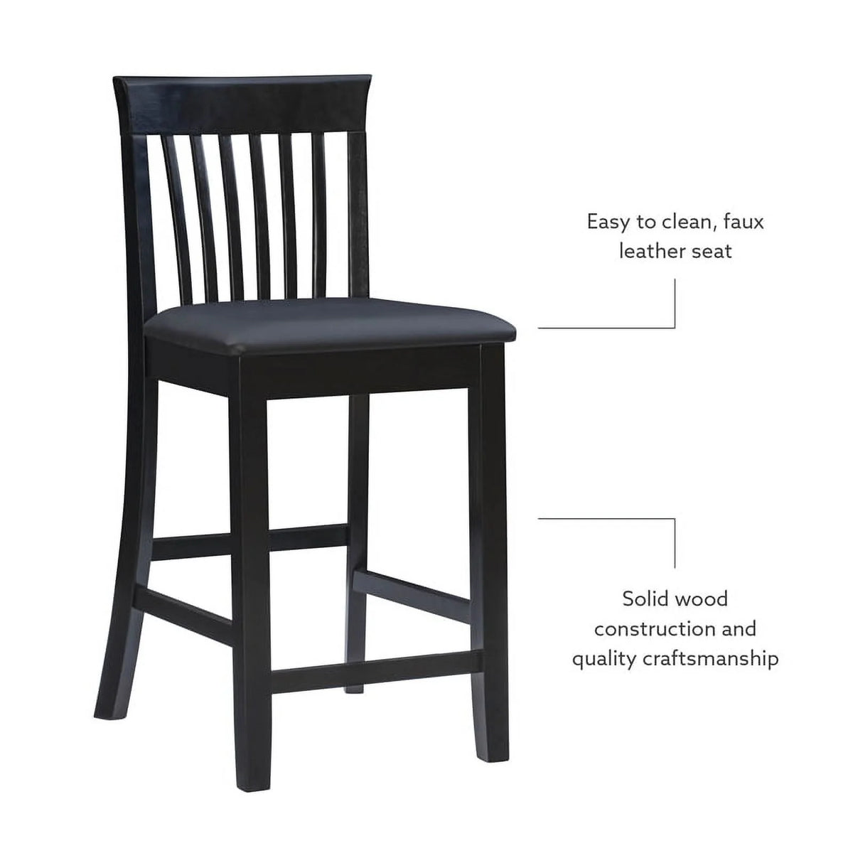 25" Wood Faux Leather Counter Stool in Black I85256
