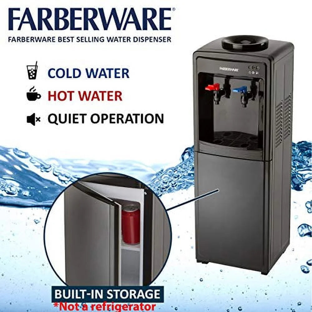Black Freestanding Hot and Cold Water Cooler Dispenser P906519