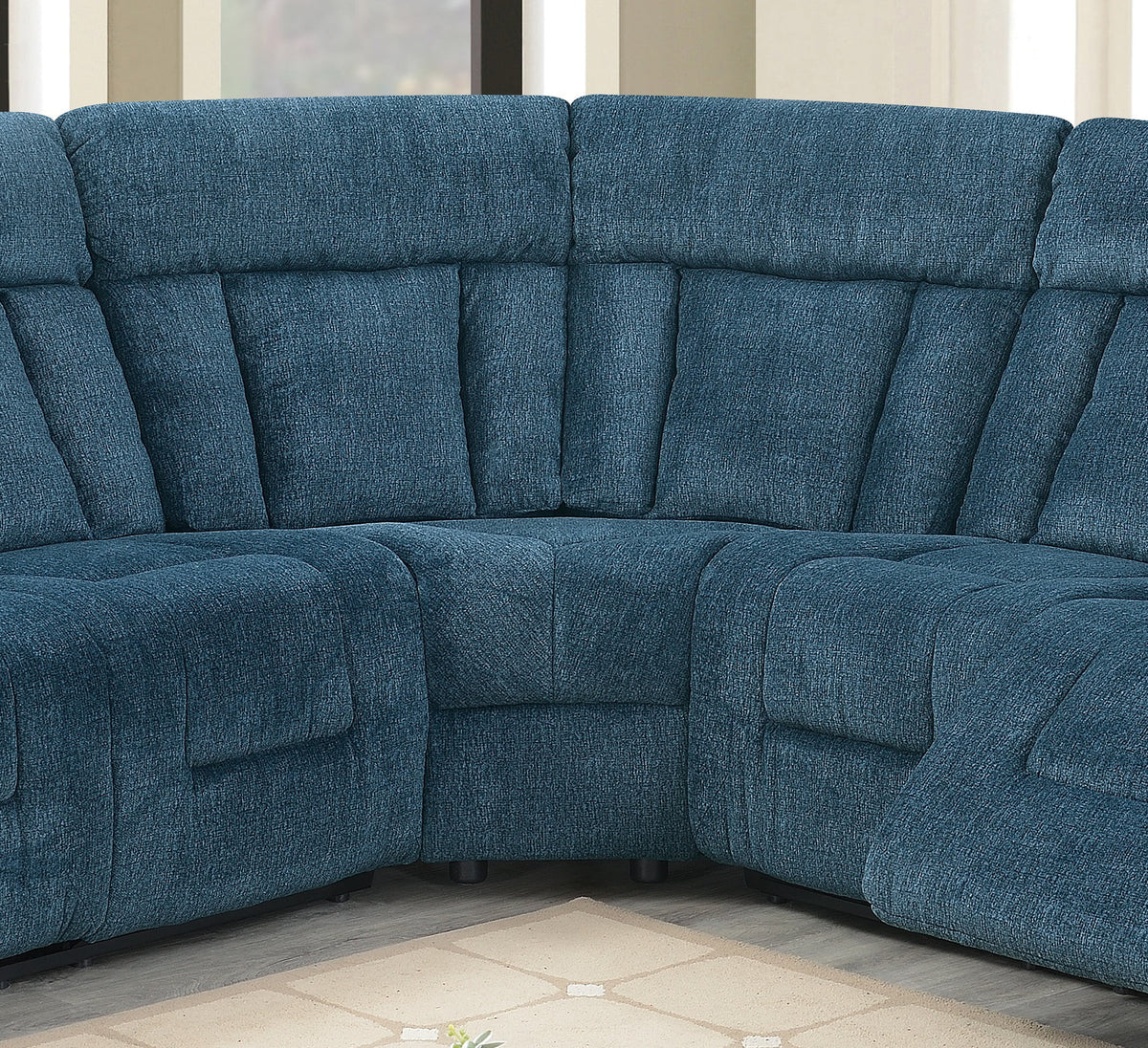 Dark Blue Chenille Reclining Sectional Sofa Set 3pcs T8318