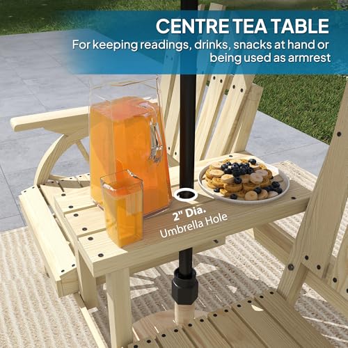 Wooden 2-Seat Garden Bench with Table and Umbrella Hole M52908