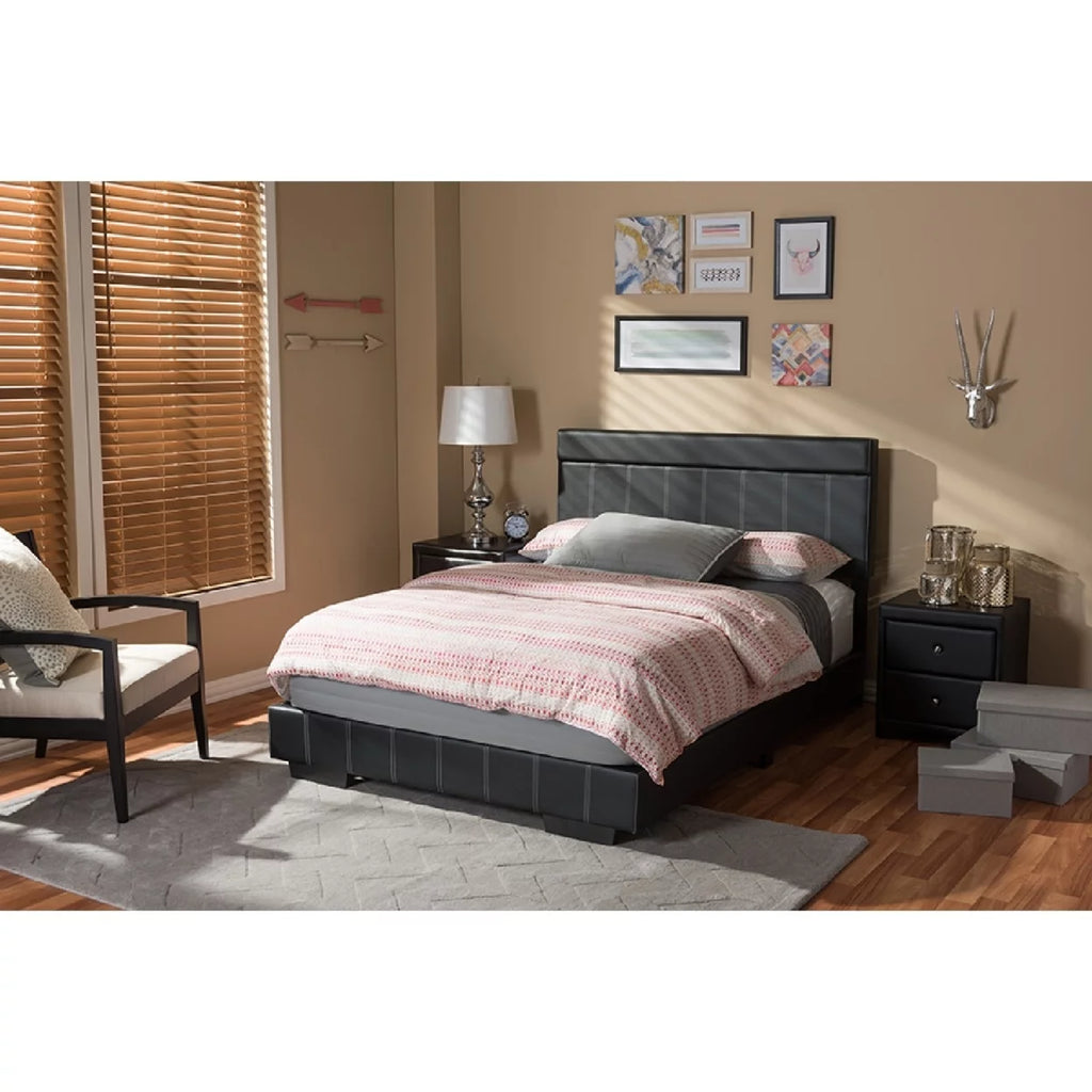 Black Faux Leather Full Size Platform Bed C4870