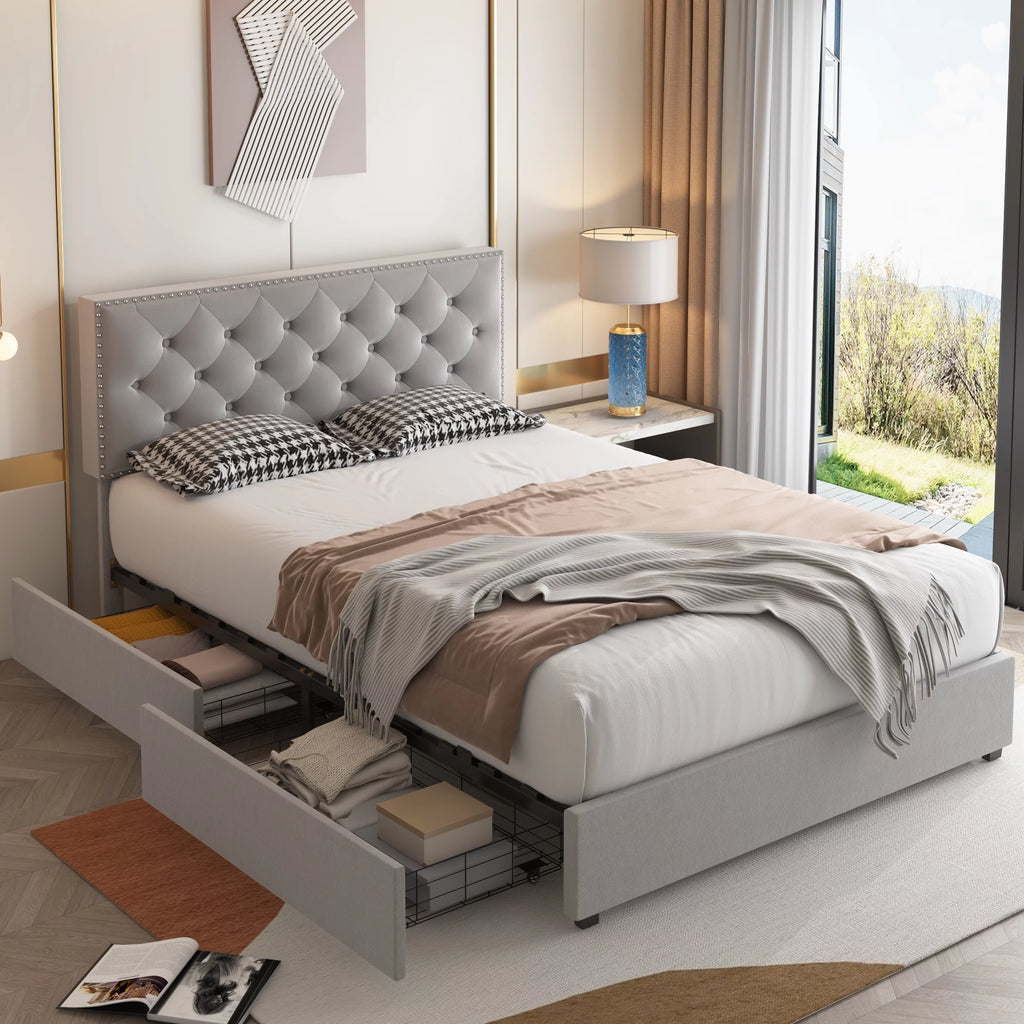 Queen Size Upholstered Platform Bed with 4 Drawers M861