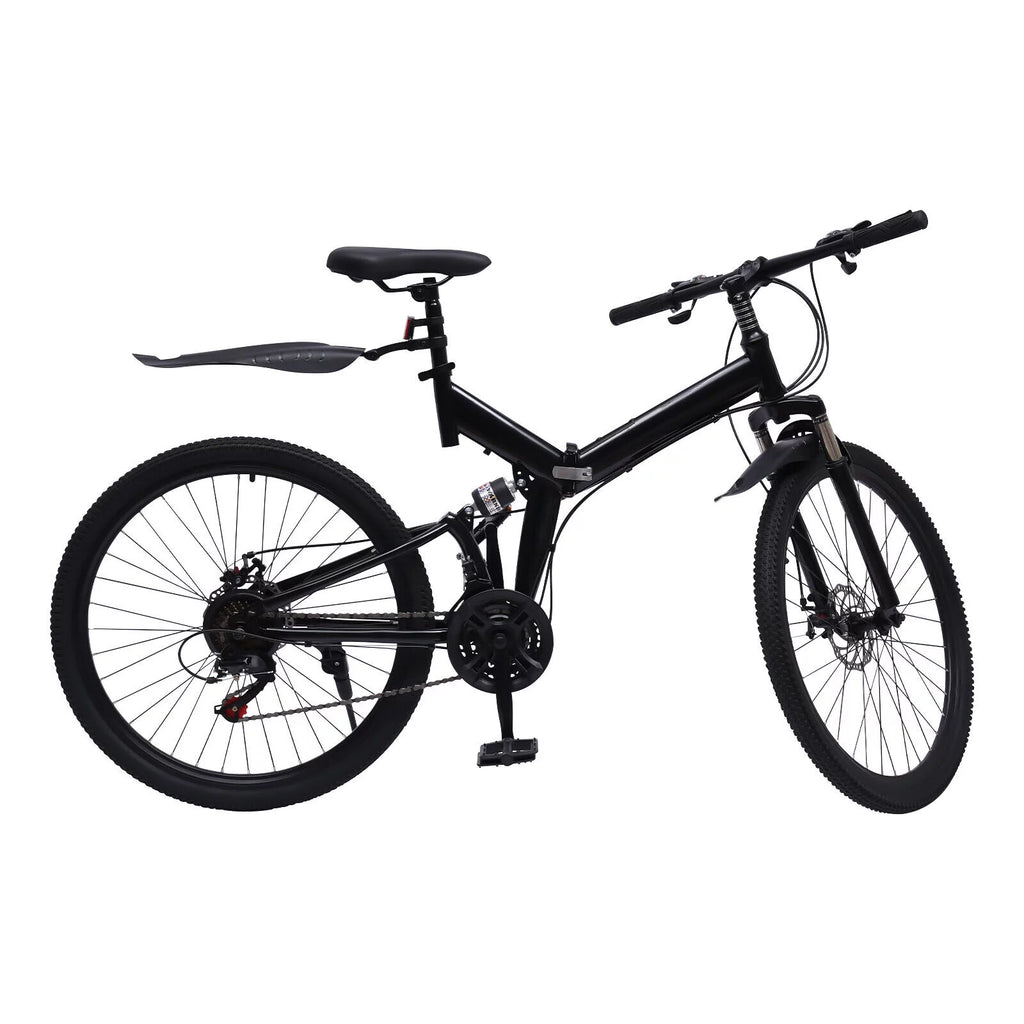 Folding Mountain Bike Full Suspension 21 Speed Black K606054