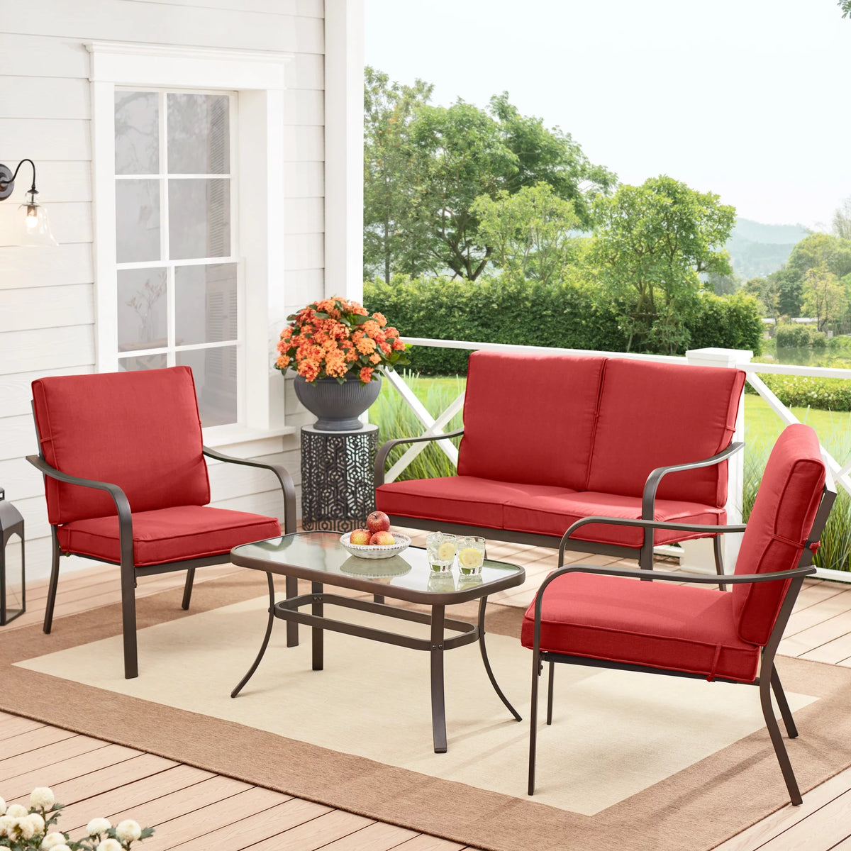 Red 4-Piece Steel Outdoor Patio Conversation Set U512