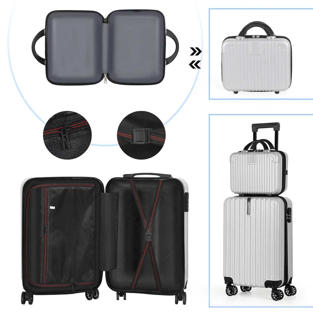2-Piece Luggage Set Carry On Suitcase with Makeup Case K18744