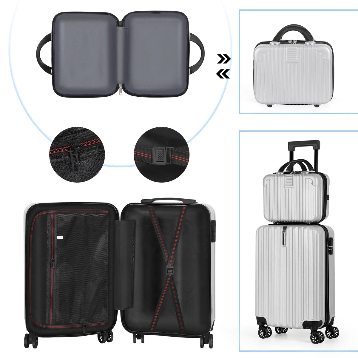 2-Piece Luggage Set Carry On Suitcase with Makeup Case K18744